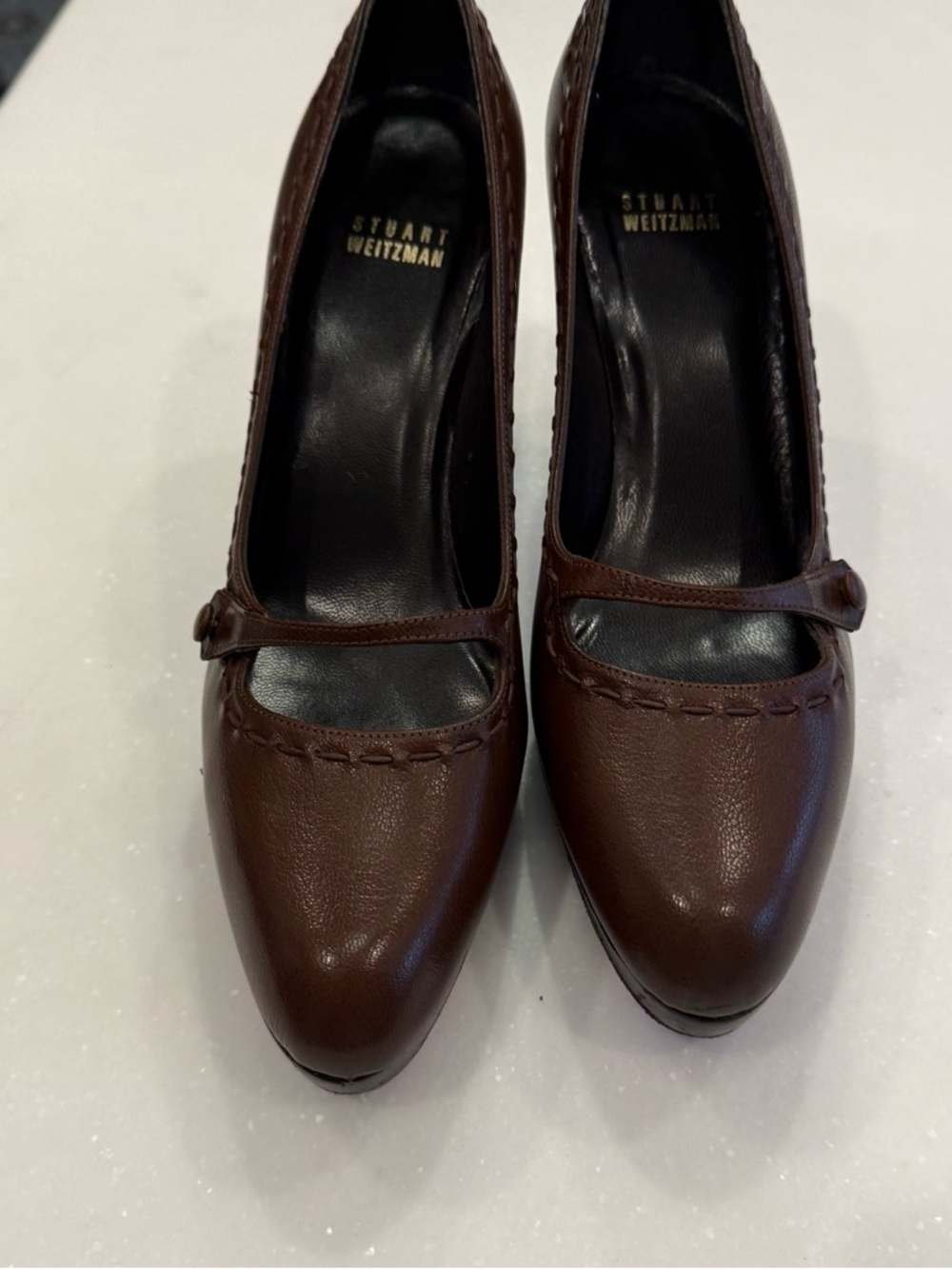 Stuart Weitzman Women's Brown Leather Mary Jane Heels Shoes Sz 8 EUC - Picture 10 of 14